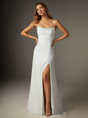White A-Line Strapless Chiffon Wedding Dress