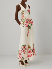 Pink Cross Floral Wrap Dress V Neck Sleeveless Mermaid Gown Dress