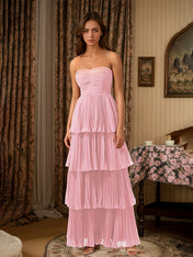 Burgundy A-Line Sweetheart Floor Length Tiered Chiffon Bridesmaid Dress