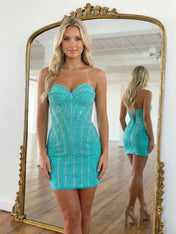 Strapless Sweetheart Neck Sequin Bodycon Mini Dress Homecoming Dresses