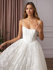 White Ball-Gown Strapless Sleeveless Lace Wedding Dress