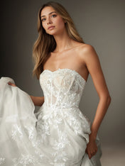 White A Line Strapless Lace Wedding Dress