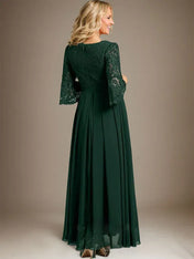 A-line Scoop Ankle-Length Lace Chiffon Mother of the Bride Dress With Bow