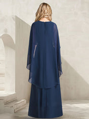 A-line V-Neck Floor-Length Chiffon Mother of the Bride Dress With Cascading Ruffles Beading