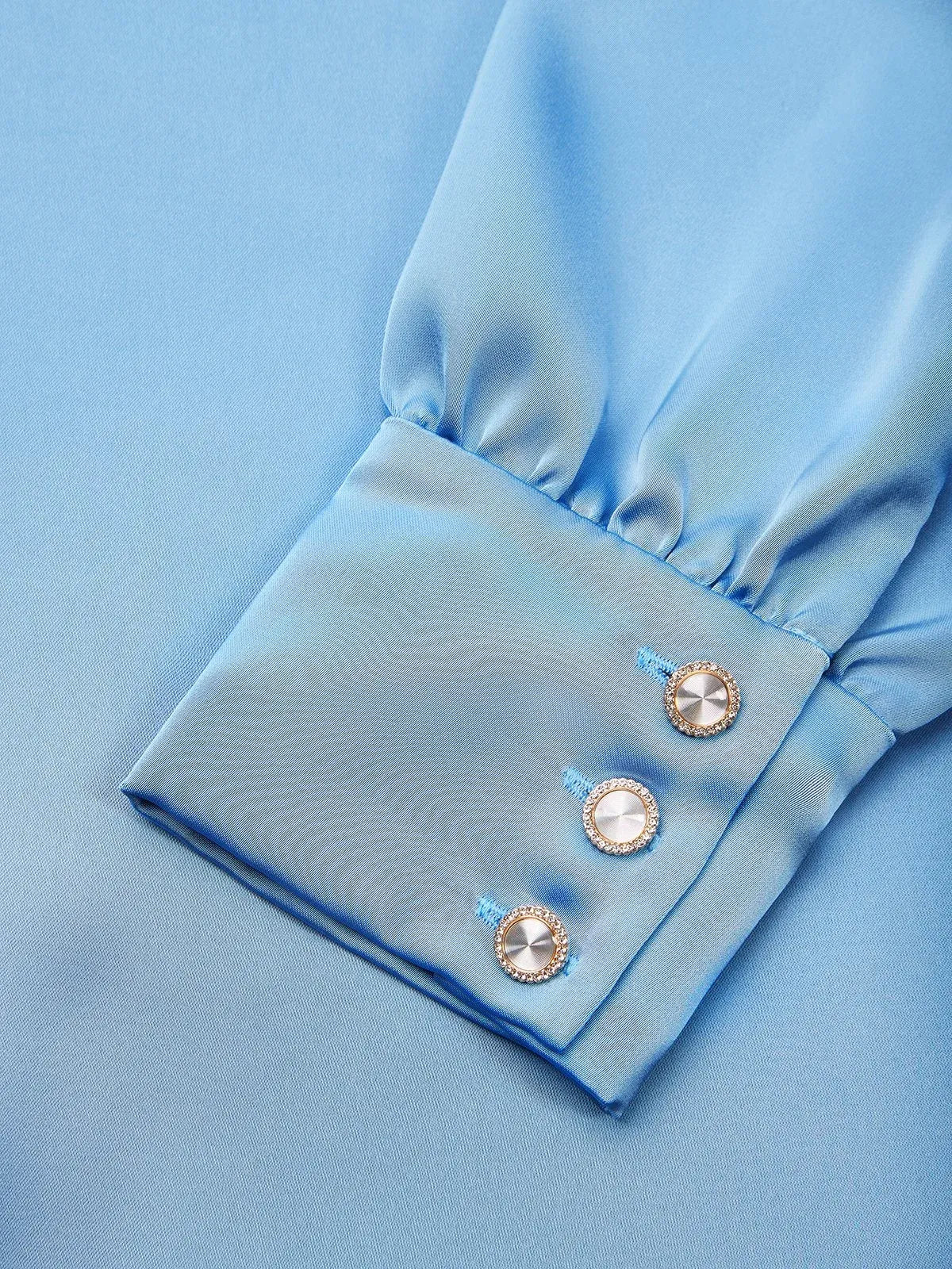 Blue Satin Ruched Shirt Collar Sheath Midi Shirt Dress