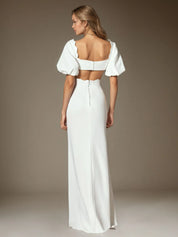 White Sheath Sweetheart Neckline Stretch Crepe Wedding Dress