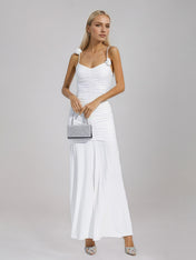 White Floral Ruched Slip Maxi Dress