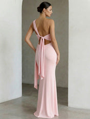 One Shoulder Maxi Dresses with Ruffle Mermaid Backless Evening Dress