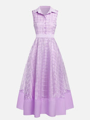 Lavender Purple Buckle Shirt Dress Shirt Collar Sleeveless A-Line Midi Dress