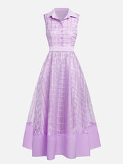Lavender Purple Buckle Shirt Dress Shirt Collar Sleeveless A-Line Midi Dress