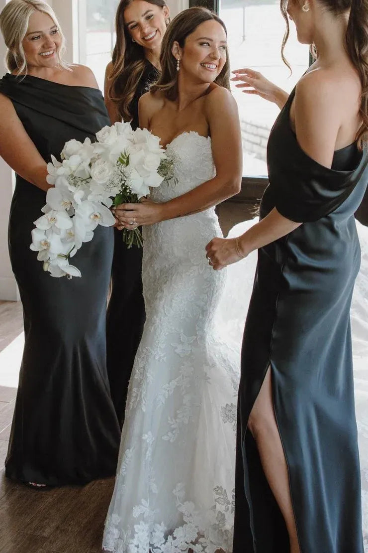 Sheath/Column Slit Ankle Length Bridesmaid Dresses with One Shoulder