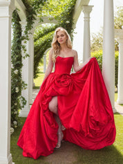 Strapless 3D Flower Prom Dresses for Women High Slit Satin Formal Dress