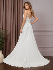 White A-Line V-Neck Sleeveless Sequins Chiffon Wedding Dress
