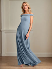 A Line Off the Shoulder Floor Length Chiffon Mother Of the Bride Dress With Pleated
