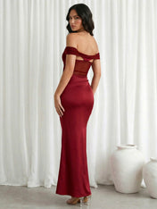 Burgundy Off the Shoulder Satin Mermaid Maxi Dresses