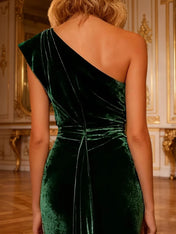 Dark Green Mermaid Velvet Long Holiday Party Dress with Cape