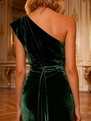Dark Green Mermaid Velvet Long Holiday Party Dress with Cape