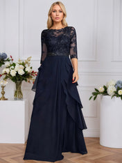 A-line Scoop Illusion Floor-Length Chiffon Mother of the Bride Dress With Sequins Beading