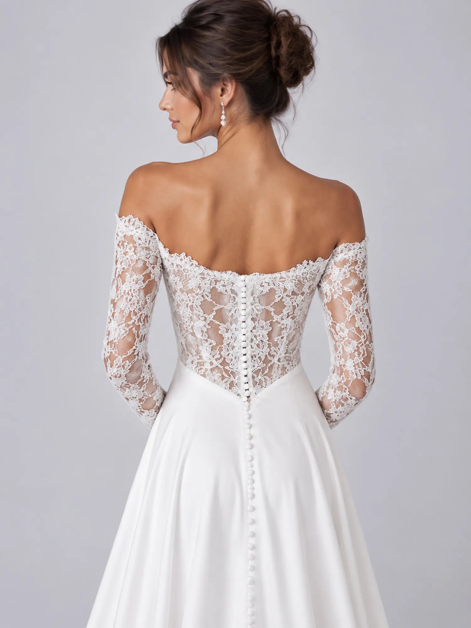 Elegant White Off-the-Shoulder Lace-Trimmed Slit Wedding Dress