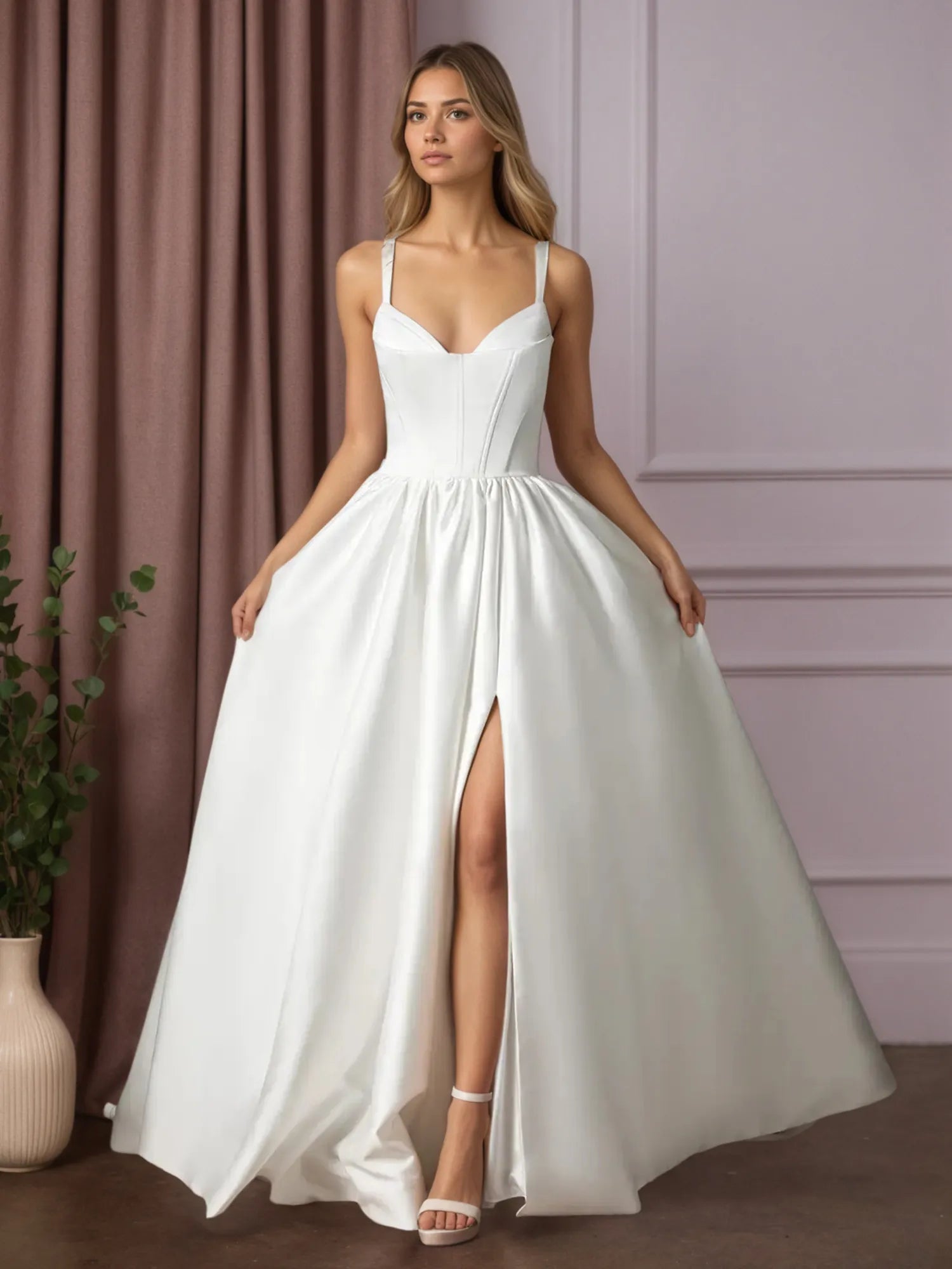 White Ball-Gown with Pockets Double Faced Satin Wedding Dress