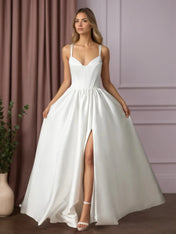 White Ball-Gown with Pockets Double Faced Satin Wedding Dress