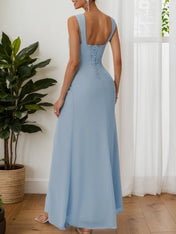 Light Blue Ruched Classic Sweetheart Neckline Sleeveless A-Line Maxi Bridesmaid Dress