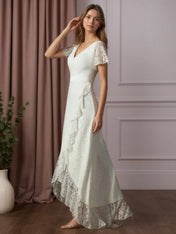 White A-Line V-Neck Lace Wedding Dress