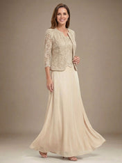 Glitter Lace & Satin Skirt Jacket Dress with Open Jacket