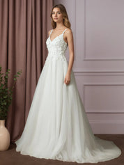 White Ball-Gown Lace Wedding Dress