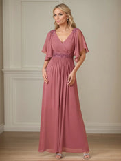 A Line Chiffon Floor Length Mother of the Bride Dress with Appliques