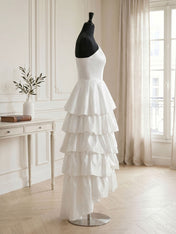 One Shoulder Tiered Ruffle Satin Mermaid Evening Gown with Sculptural Layers