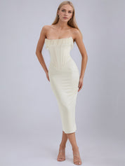 Vintage Cream Embellished Strapless Dress