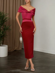 Wine Red Velvet Off The Shoulder Short Sleeve Sheath Maxi Dress