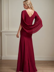 Trumpet/Mermaid Boat Neck Floor-Length Chiffon Mother of the Bride Dress With Pleated