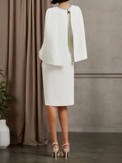 White Rhinestone Crew Neck Ruffled Sheath Two-piece Dresses