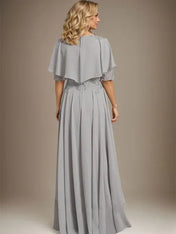 A-line Scoop Illusion Asymmetrical Chiffon Lace Mother of the Bride Dress With Beading