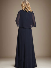 A-line V-Neck Floor-Length Chiffon Mother of the Bride Dress With Cascading Ruffles Crystal Brooch
