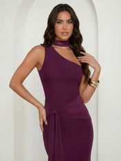 Purple One Shoulder Mermaid Chiffon Maxi Dress with Ruffle