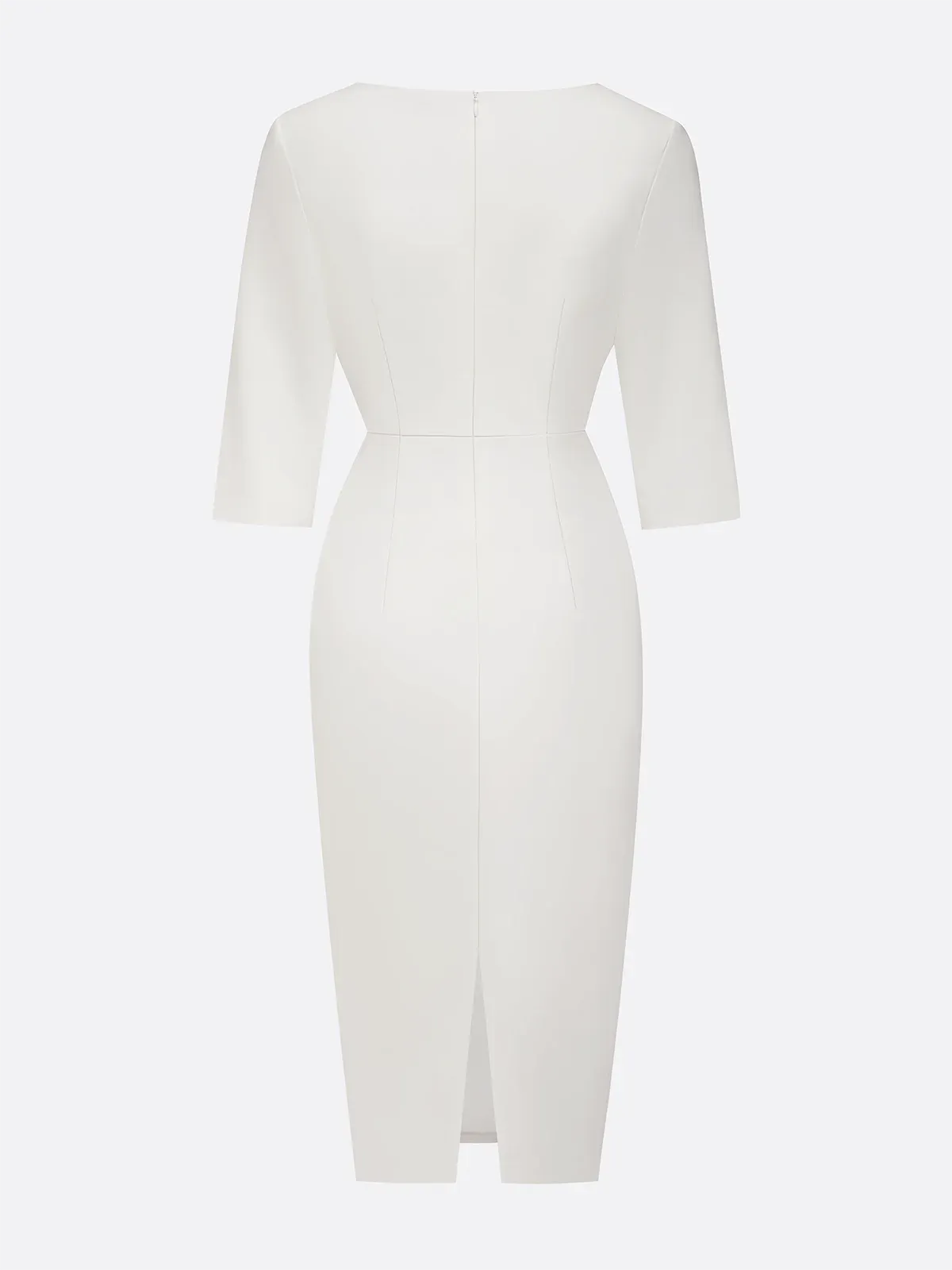 White Imitation Pearls Classic Crew Neck Half Sleeve Sheath Midi Dress
