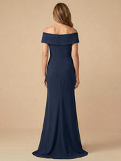 Off the Shoulder Ruffle Chiffon Mother of the Bride Dress with Applique
