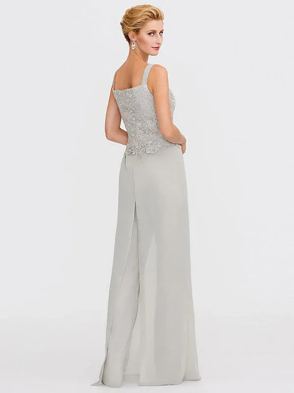 Ensemble 3 pièces en mousseline de soie avec col carré et veste pour mère de la mariée 