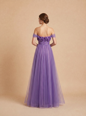 3D Rose A-Line/Princess Off-the-Shoulder Floor-Length Evening Dresses with Tulle