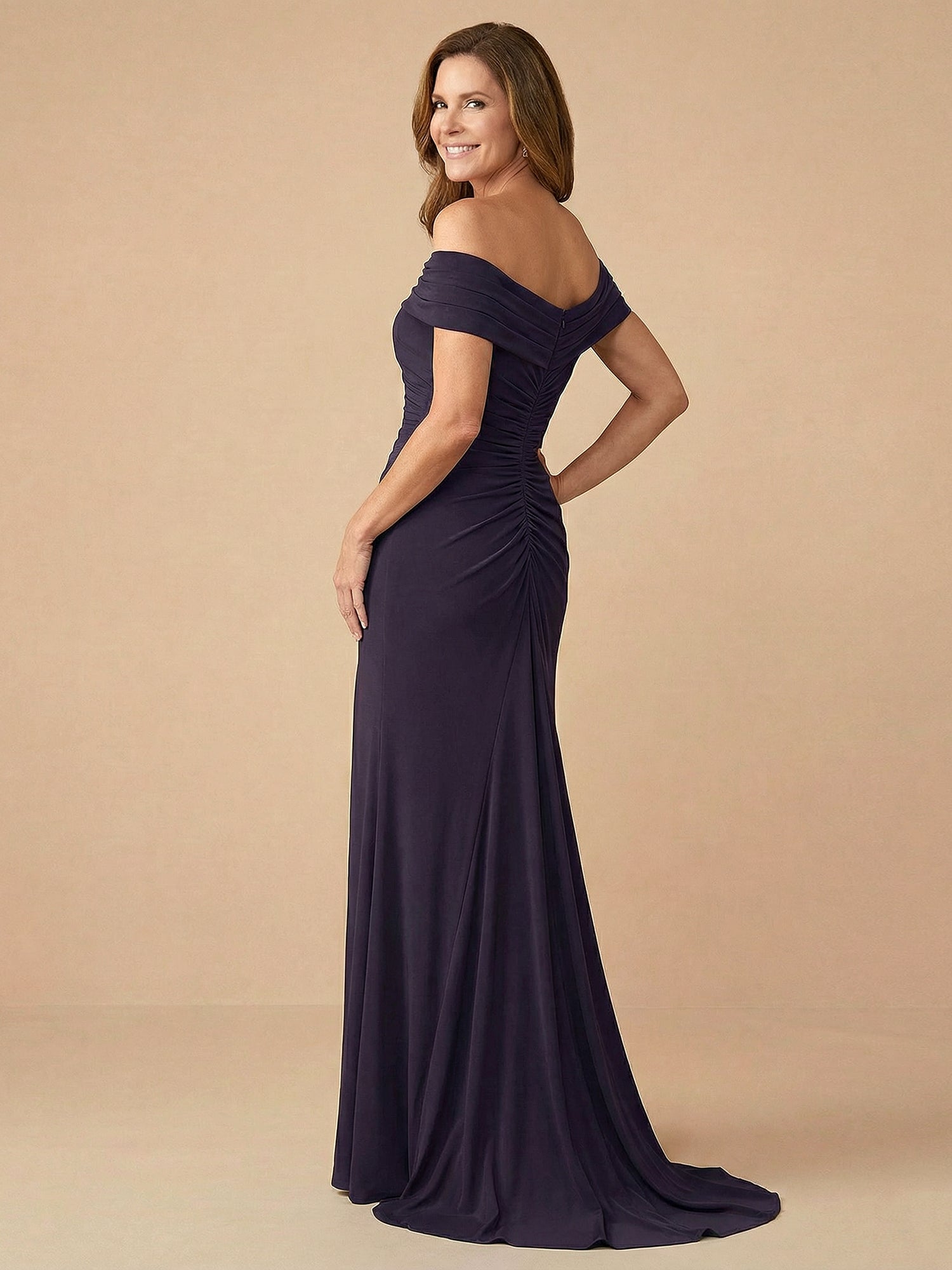 Off the Shoulder Strapless Satin Mother of the Bride Dress with Slit
