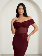Burgundy Off the Shoulder Mermaid Maxi Dress with Hollowed