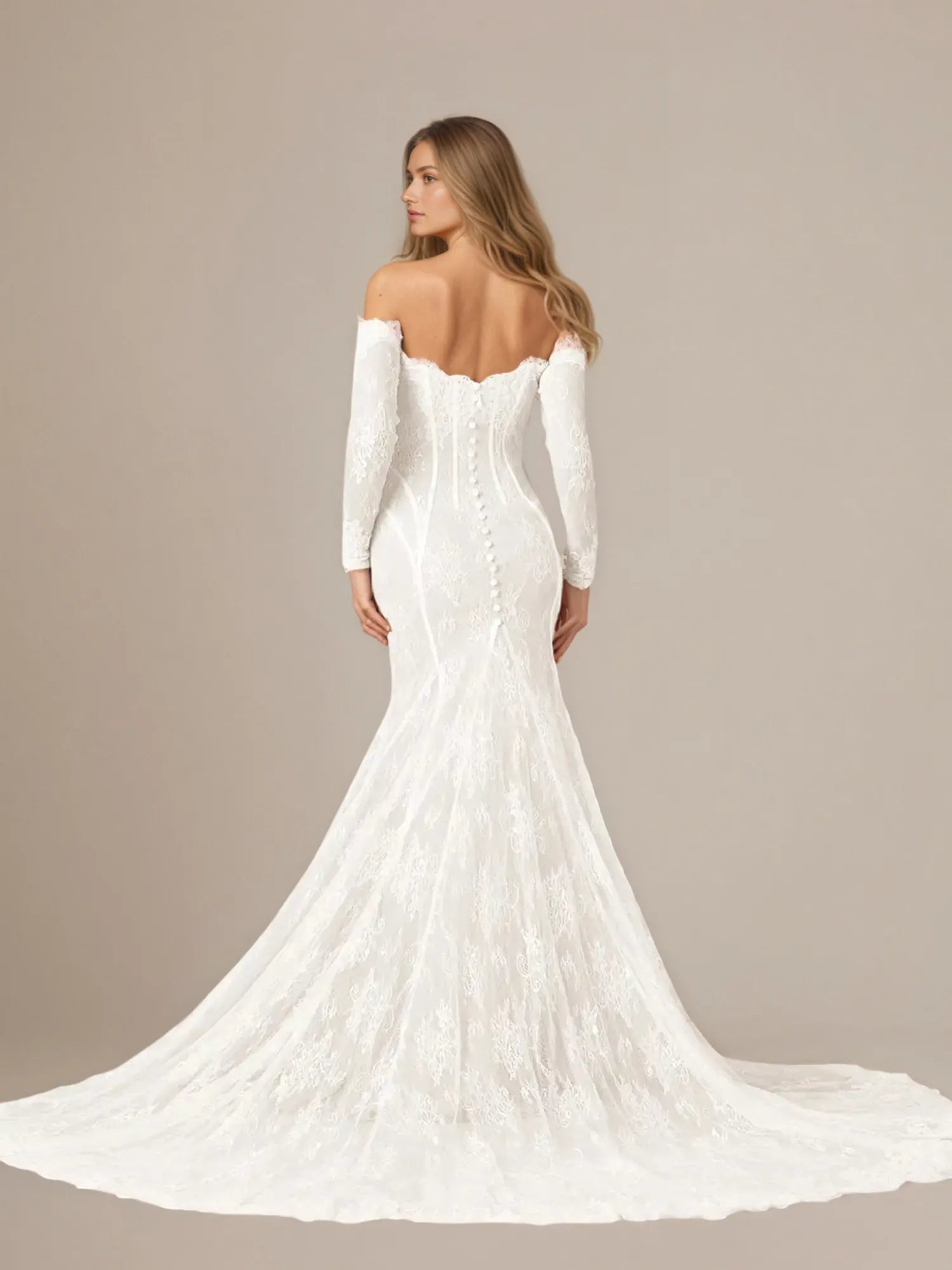 White Mermaid Off the Shoulder Tulle Wedding Dress