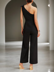 Black 3D Floral One Shoulder H-Line Jumpsuit