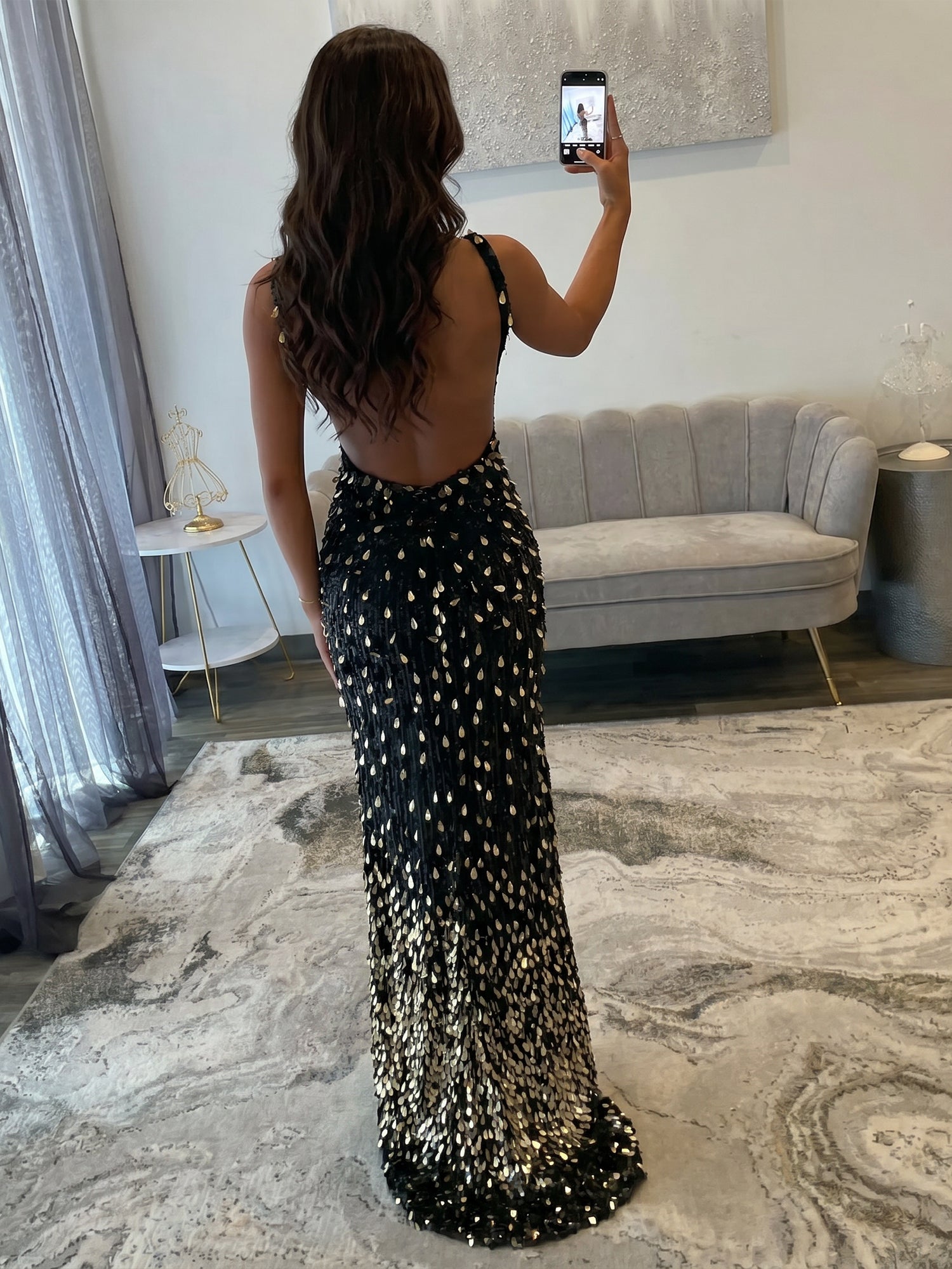 Mermaid V-Neck Backless Long Tight Sequin Prom Dress