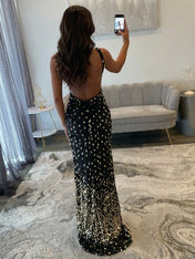 Mermaid V-Neck Backless Long Tight Sequin Prom Dress