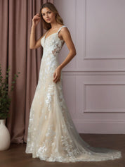 White Champagne Mermaid Sweetheart Sequins Tulle Wedding Dress