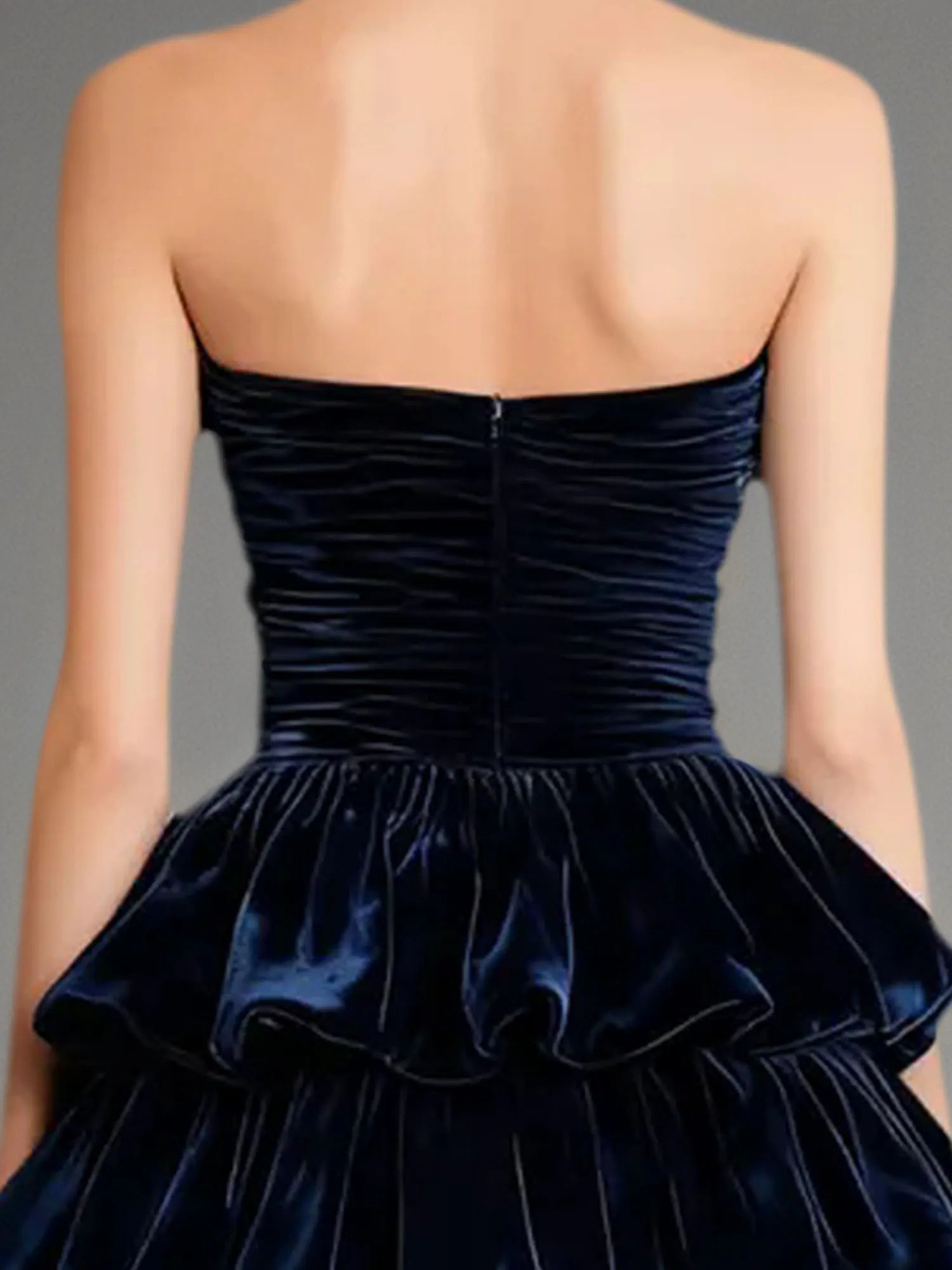Evening Formal Dress Navy Off The Shoulder Velvet Maxi Dress With Ruffles